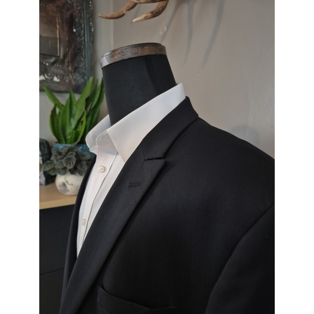 Egara Mens Slim Fit Wool Sports Coat 48R Black 2 Button Peak Lapel Blazer